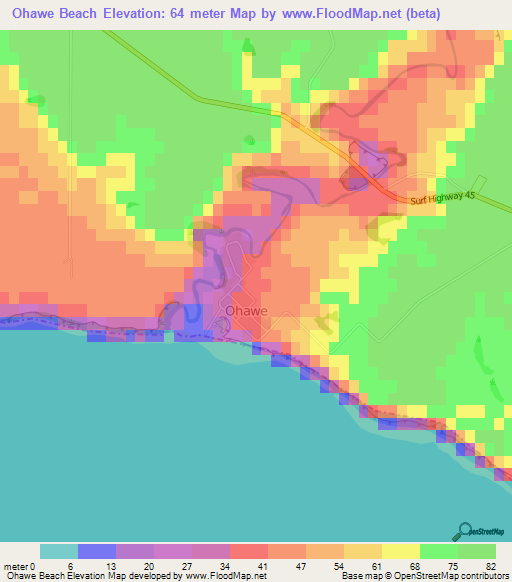 Ohawe Beach,New Zealand Elevation Map