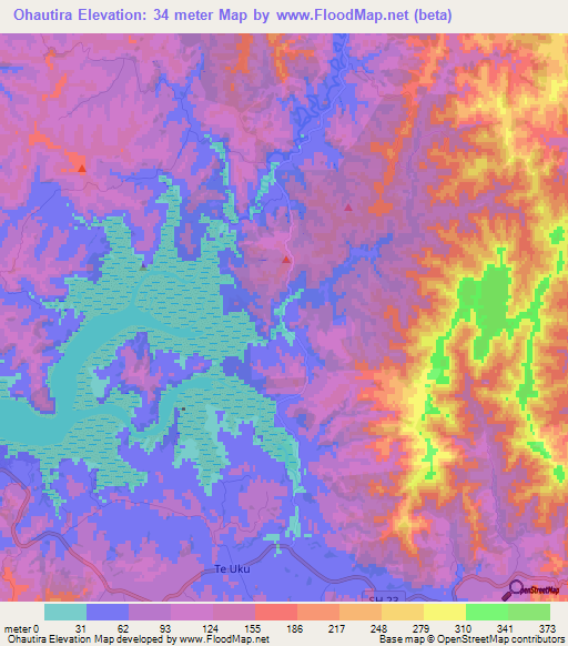 Ohautira,New Zealand Elevation Map