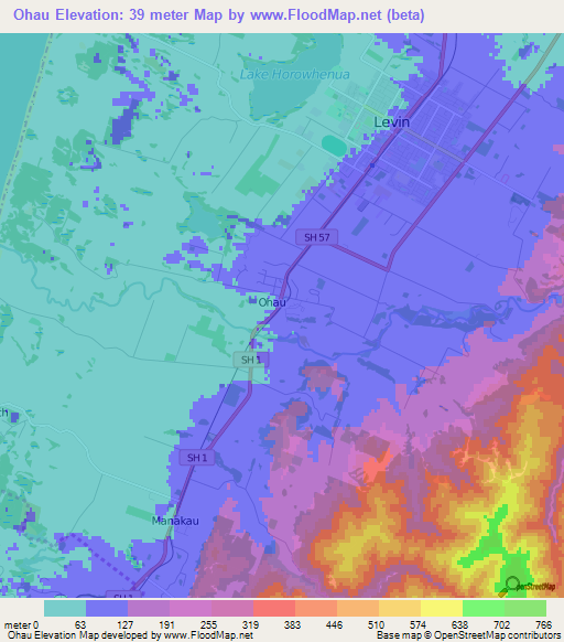 Ohau,New Zealand Elevation Map