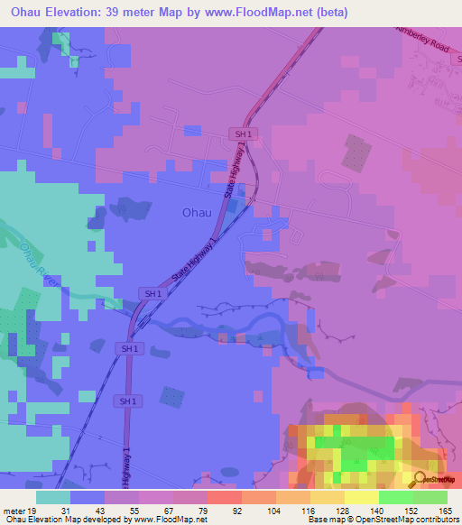 Ohau,New Zealand Elevation Map