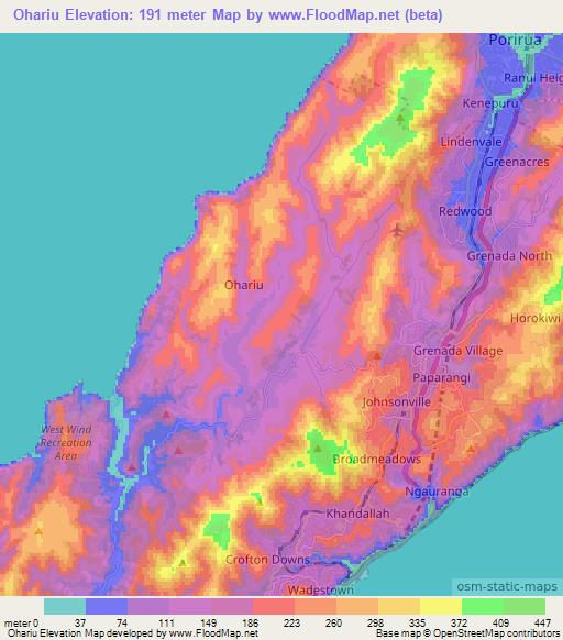 Ohariu,New Zealand Elevation Map