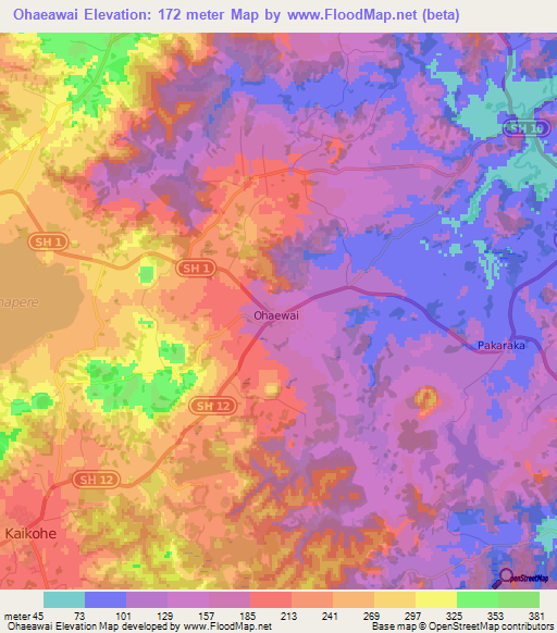 Ohaeawai,New Zealand Elevation Map
