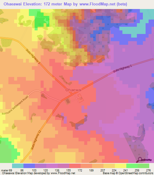 Ohaeawai,New Zealand Elevation Map