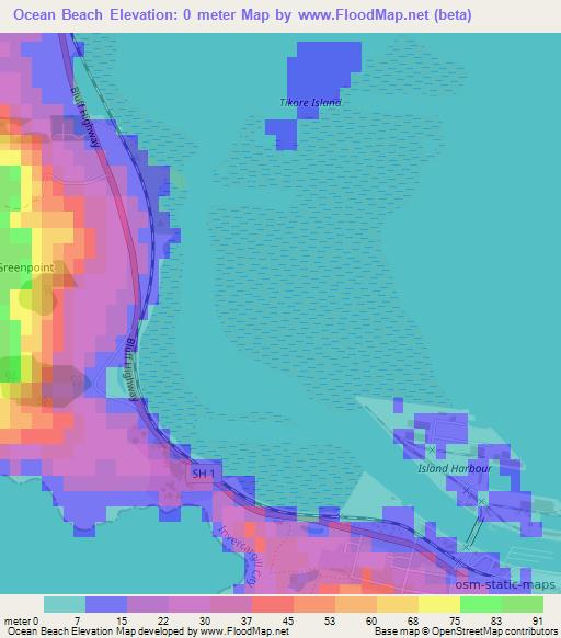 Ocean Beach,New Zealand Elevation Map