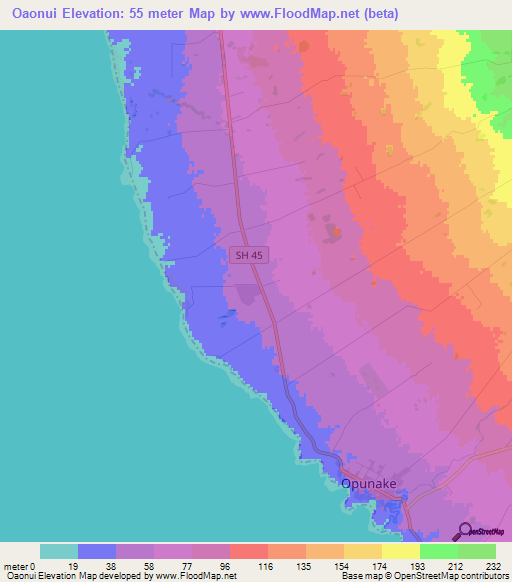 Oaonui,New Zealand Elevation Map