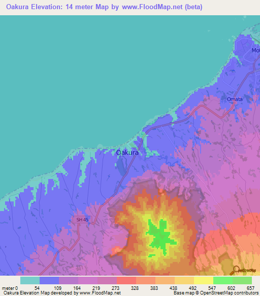 Oakura,New Zealand Elevation Map