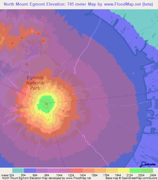 North Mount Egmont,New Zealand Elevation Map