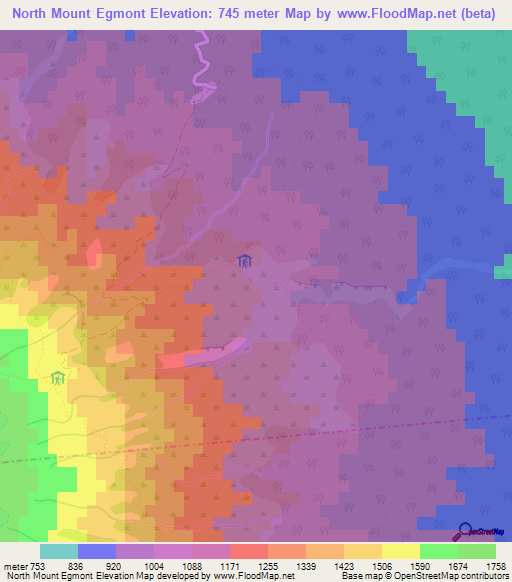 North Mount Egmont,New Zealand Elevation Map