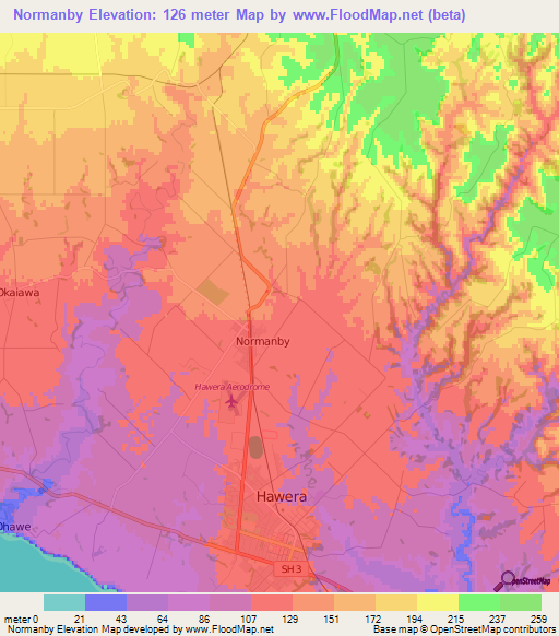 Normanby,New Zealand Elevation Map