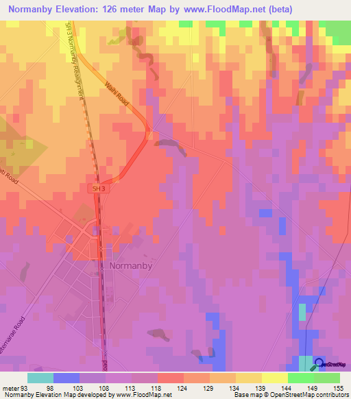 Normanby,New Zealand Elevation Map