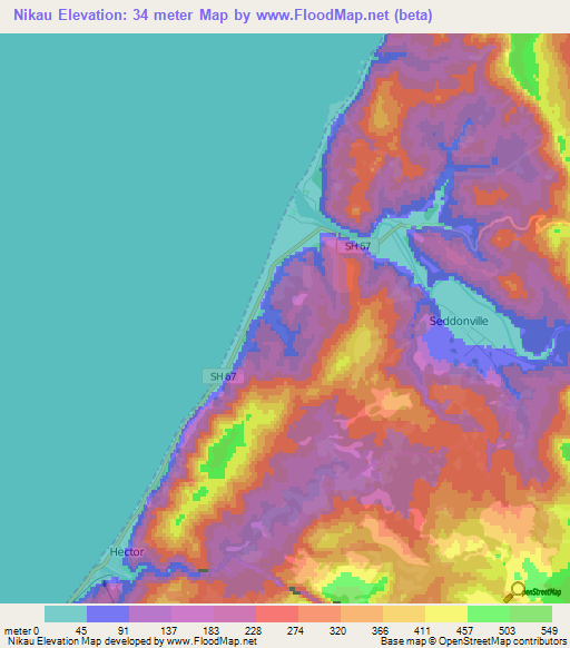 Nikau,New Zealand Elevation Map