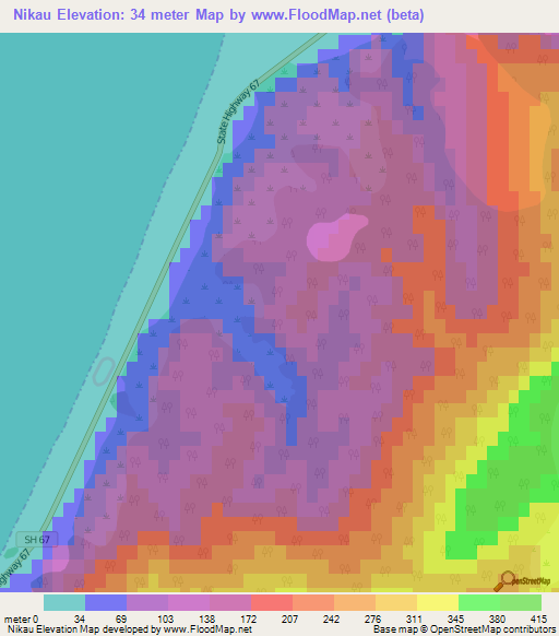Nikau,New Zealand Elevation Map