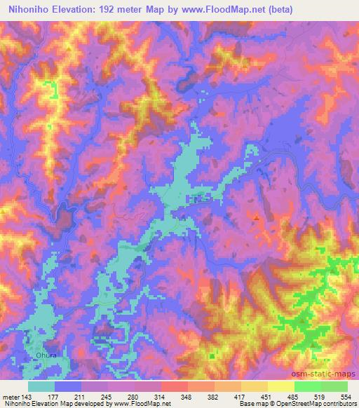 Nihoniho,New Zealand Elevation Map