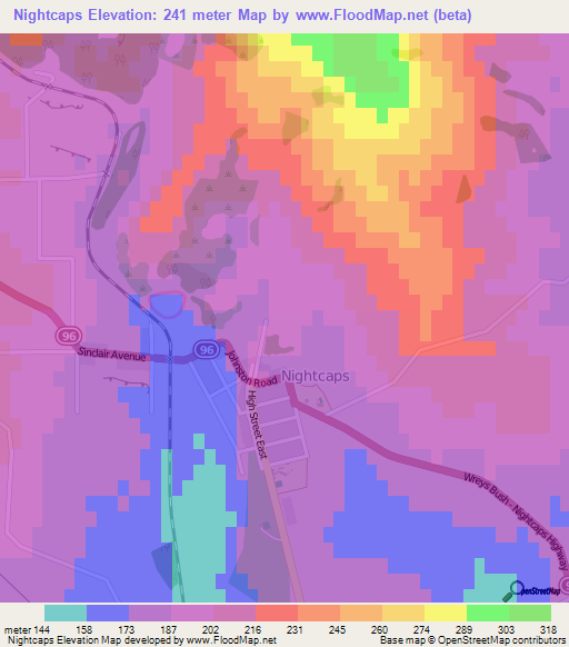 Nightcaps,New Zealand Elevation Map