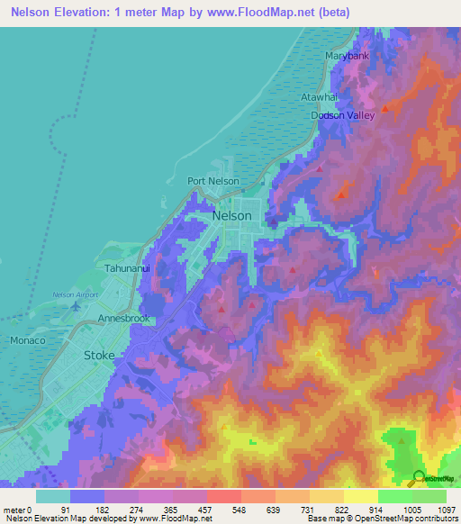 Nelson,New Zealand Elevation Map