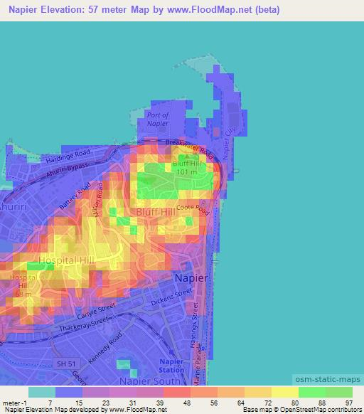Napier,New Zealand Elevation Map