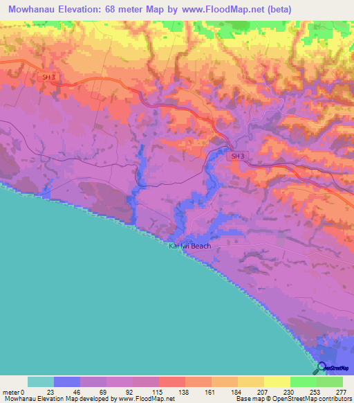 Mowhanau,New Zealand Elevation Map