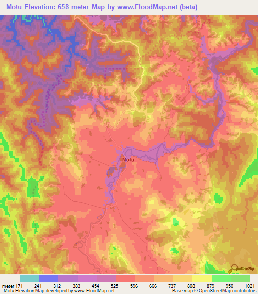 Motu,New Zealand Elevation Map