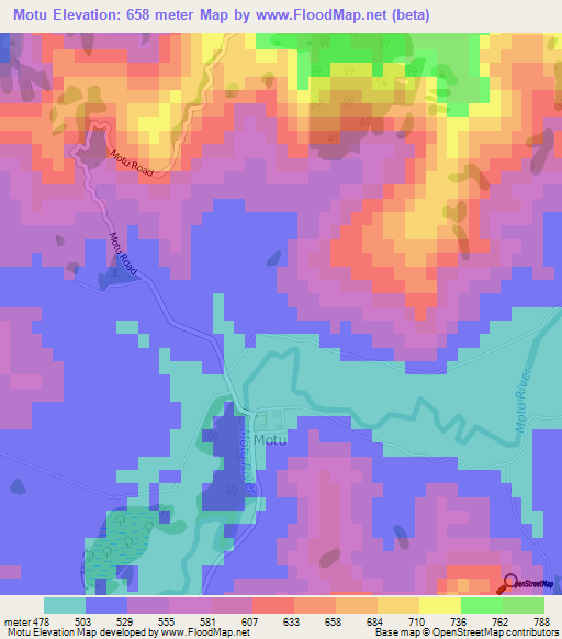Motu,New Zealand Elevation Map