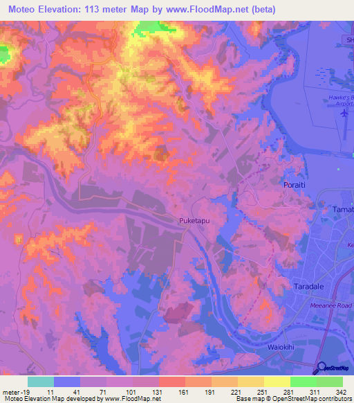 Moteo,New Zealand Elevation Map