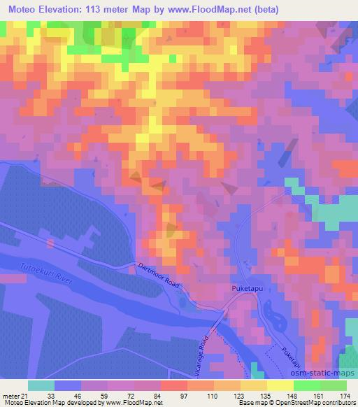 Moteo,New Zealand Elevation Map