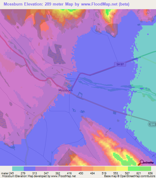 Mossburn,New Zealand Elevation Map