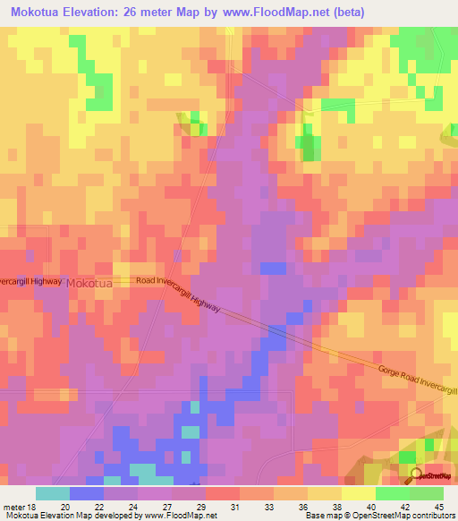 Mokotua,New Zealand Elevation Map