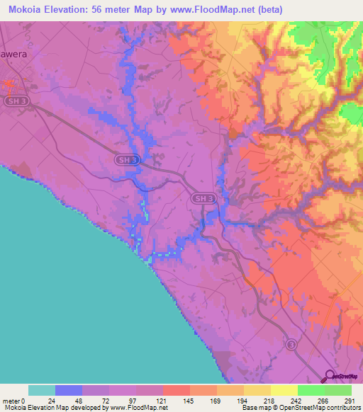 Mokoia,New Zealand Elevation Map