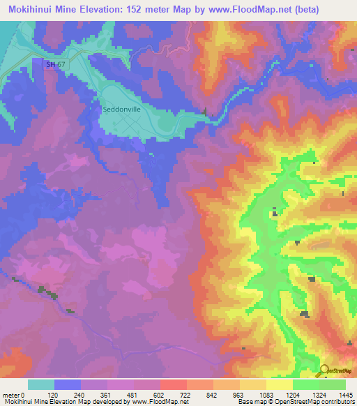 Mokihinui Mine,New Zealand Elevation Map