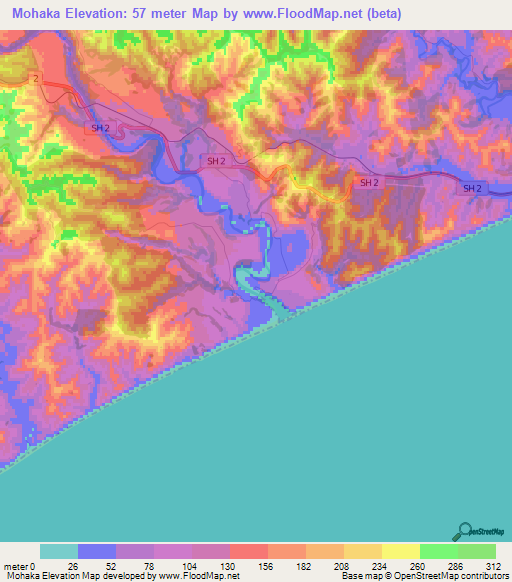 Mohaka,New Zealand Elevation Map