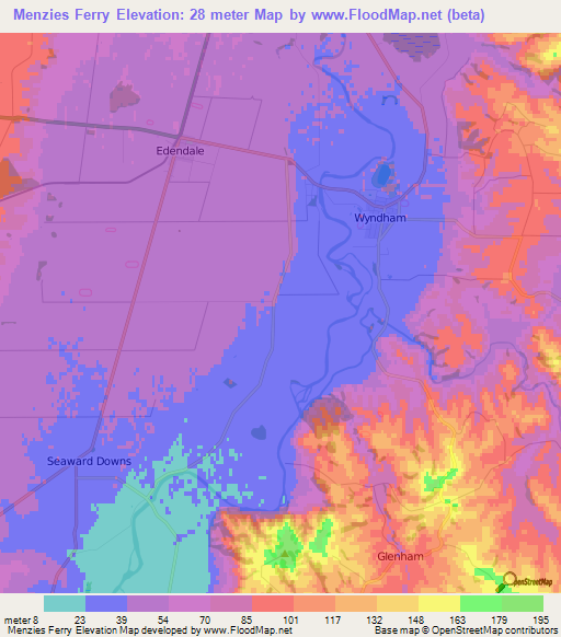 Menzies Ferry,New Zealand Elevation Map