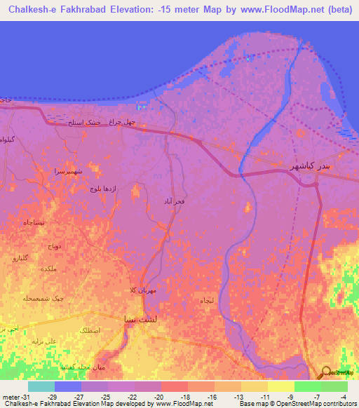 Chalkesh-e Fakhrabad,Iran Elevation Map