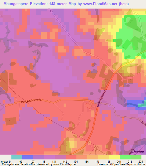 Maungatapere,New Zealand Elevation Map