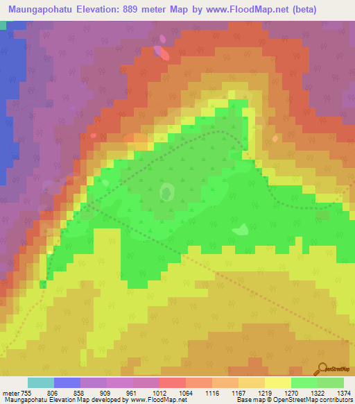 Maungapohatu,New Zealand Elevation Map