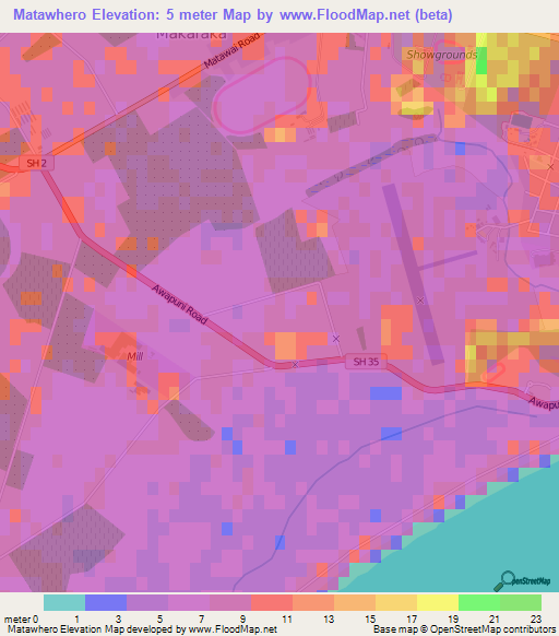 Matawhero,New Zealand Elevation Map