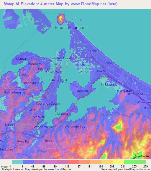 Matapihi,New Zealand Elevation Map