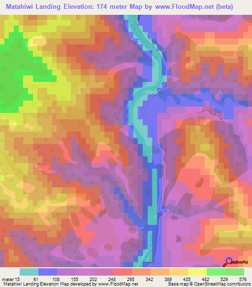 Matahiwi Landing,New Zealand Elevation Map