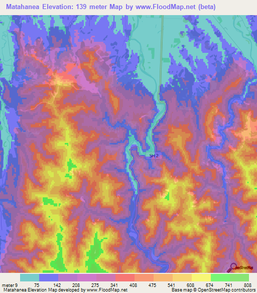 Matahanea,New Zealand Elevation Map
