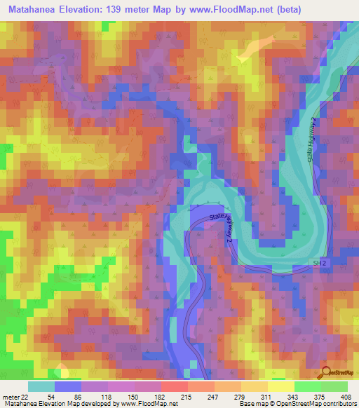 Matahanea,New Zealand Elevation Map