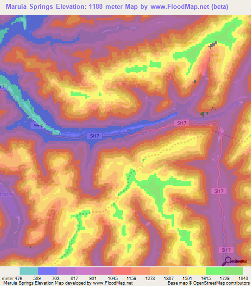 Maruia Springs,New Zealand Elevation Map
