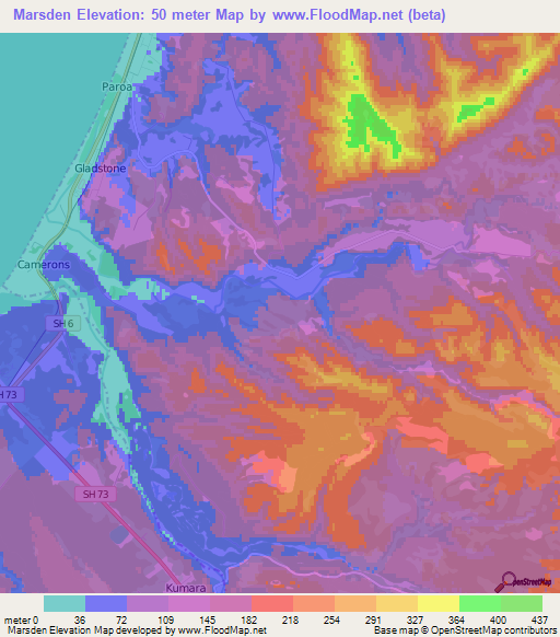 Marsden,New Zealand Elevation Map