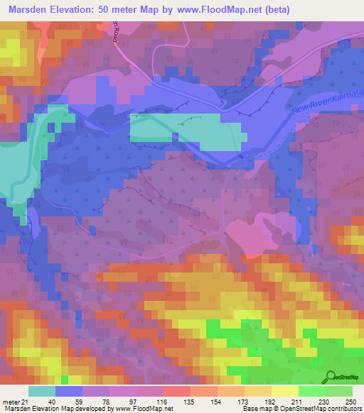 Marsden,New Zealand Elevation Map