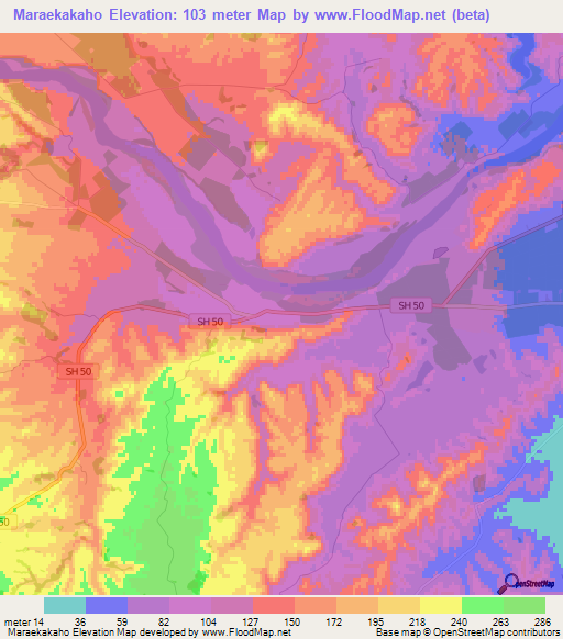 Maraekakaho,New Zealand Elevation Map