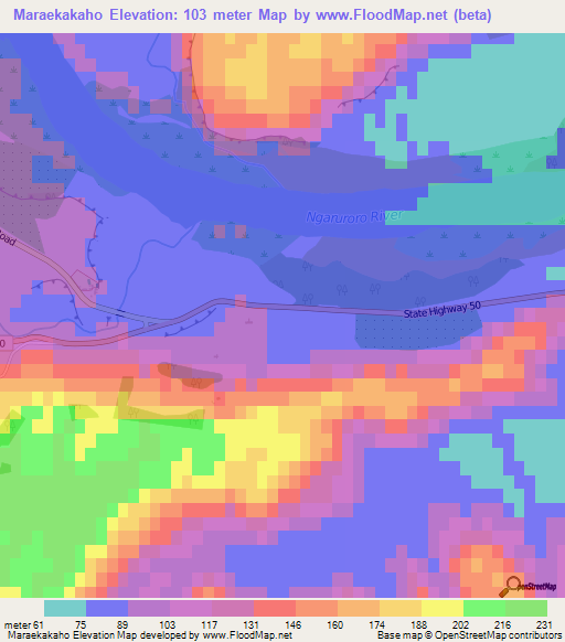 Maraekakaho,New Zealand Elevation Map