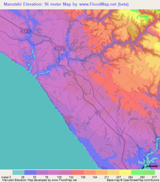 Manutahi,New Zealand Elevation Map