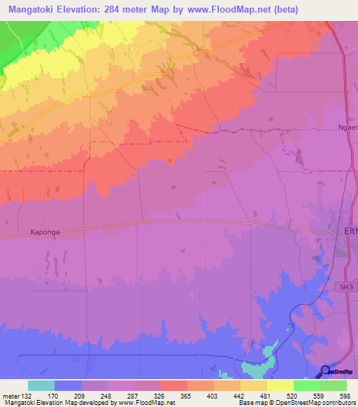 Mangatoki,New Zealand Elevation Map