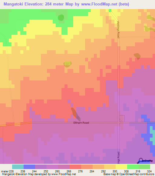 Mangatoki,New Zealand Elevation Map