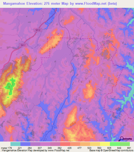 Mangamahoe,New Zealand Elevation Map