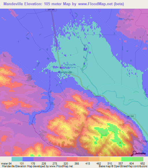 Mandeville,New Zealand Elevation Map