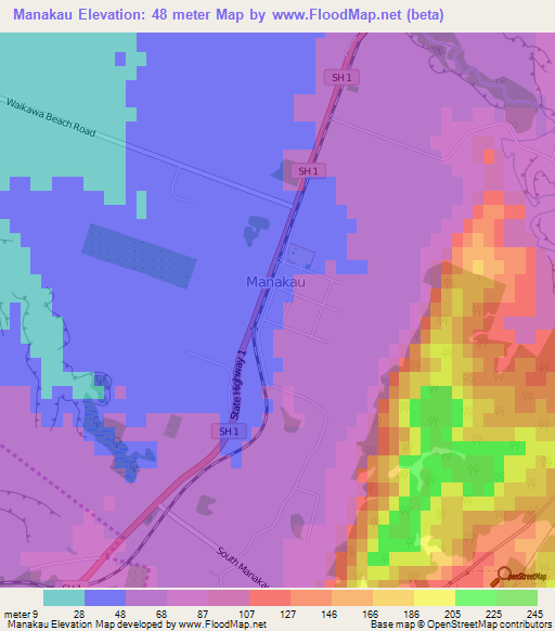 Manakau,New Zealand Elevation Map
